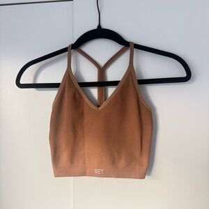SET Active Brown Ribbed V-Neck Sports Bra Size S